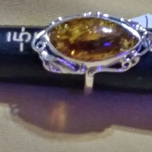 🔥BALTIC AMBER ORNATE STERLING RING. SIZE. 6